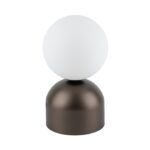 Brązowa lampka biurkowa Miki - nowoczesna biała kulka
