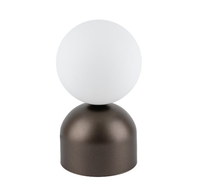 Brązowa lampka biurkowa Miki - nowoczesna biała kulka