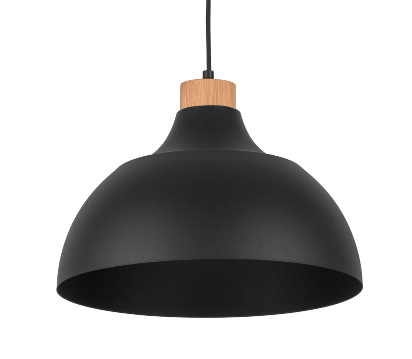 Czarna lampa wisząca Cap TK - czarna z drewnianym zdobieniem