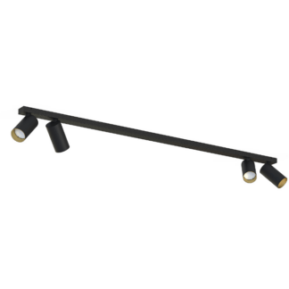 Czarne lampy na listwie Mono IV - 4 skręcane reflektory
