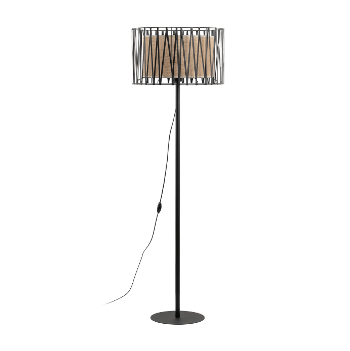 Czarno beżowa lampa stojąca do salonu Harmony TK - jutowa