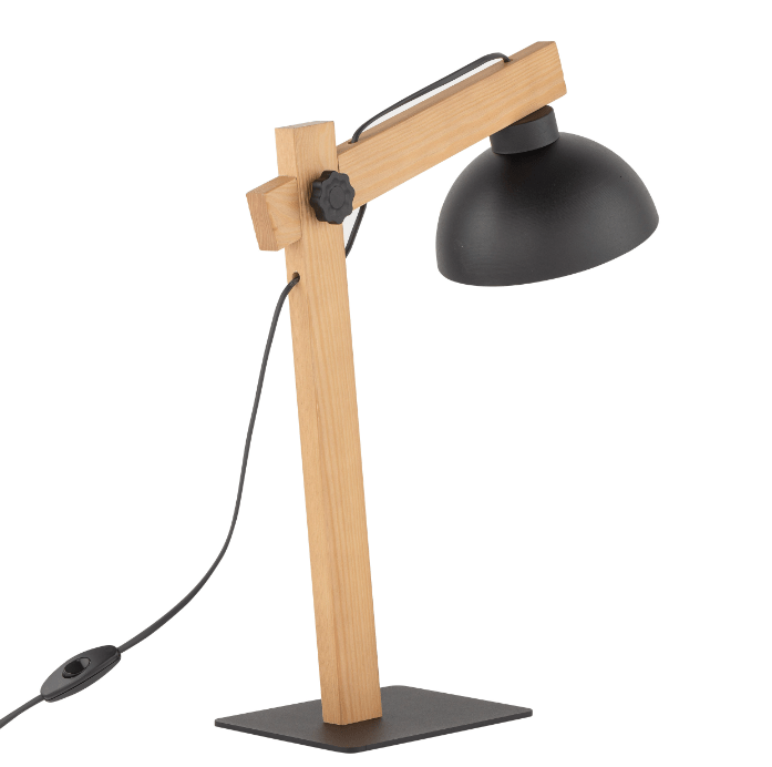 Drewniana lampka biurkowa z czarnym kloszem - Oslo TK