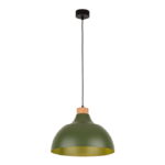 Elegancka zielona lampa wisząca Cap TK - drewniana wstawka