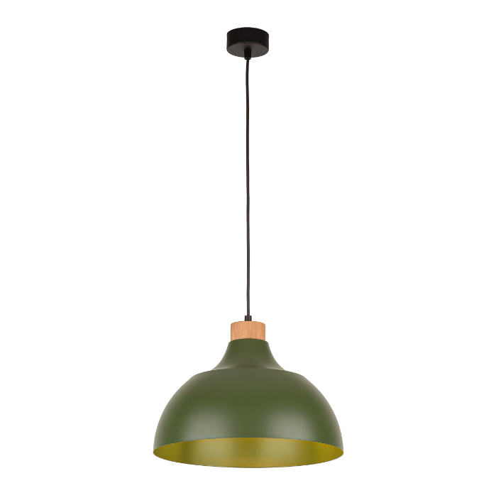 Elegancka zielona lampa wisząca Cap TK - drewniana wstawka