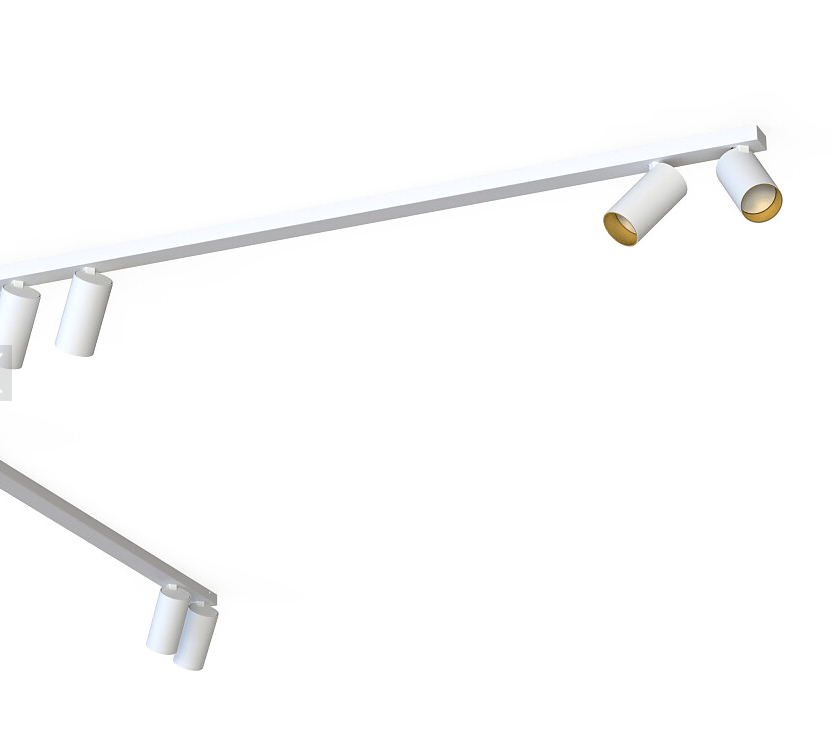 Gotowa narożna biała szyna oświetleniowa Mono Corner VIII 2x150 cm - złote reflektory