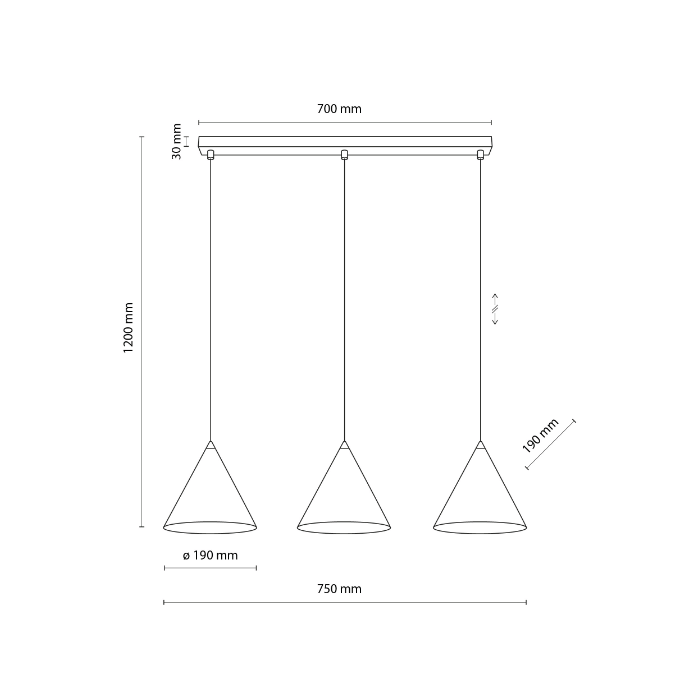 Lampa wisząca sufitowa nad stół Cono TK - wymiary