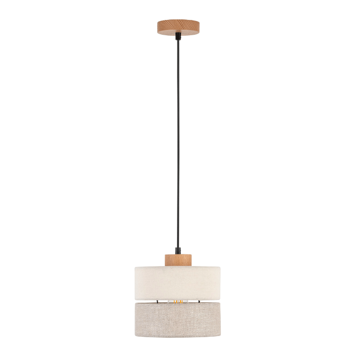 Lampa wisząca z materiałowym abażurem Eco TK - drewniane zdobienia