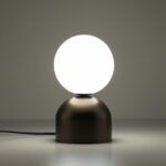 Brązowa lampka biurkowa Miki - nowoczesna biała kulka - 1