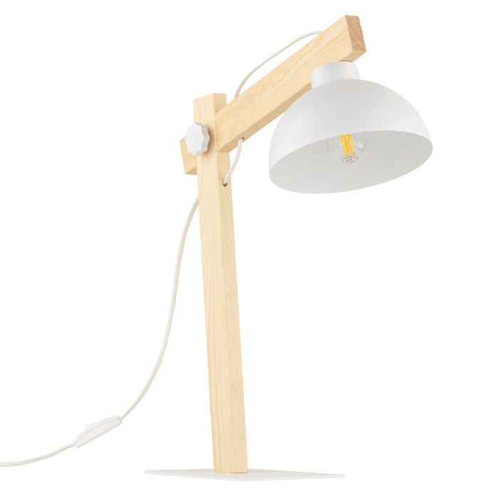 Lampka stołowa do sypialni - Oslo TK - biała z drewna