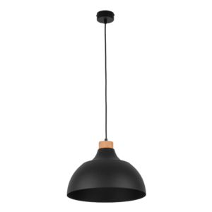 Skandynawska lampa wisząca Cap TK - czarna z drewnianym zdobieniem