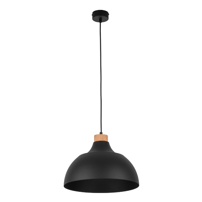 Skandynawska lampa wisząca Cap TK - czarna z drewnianym zdobieniem