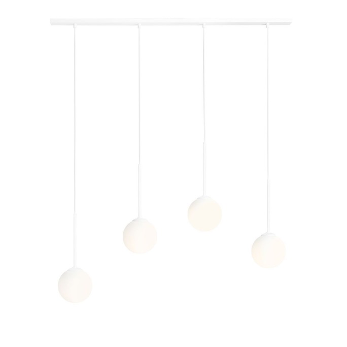 Biała lampa wisząca podłużna Bosso - 4 szklane klosze