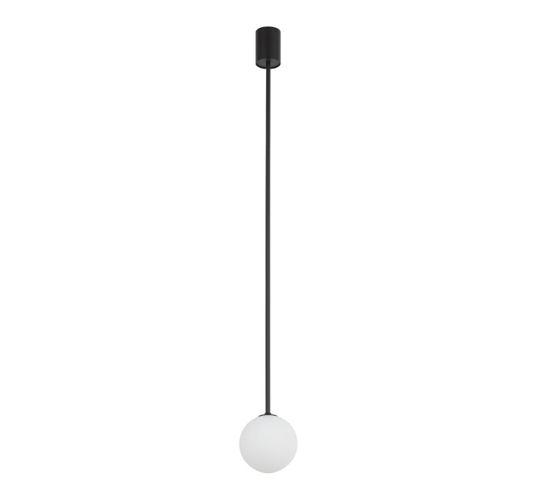Lampa kula sufitowa na metalowym pręcie Kier L - biały szklany klosz