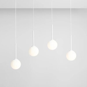 Biała lampa wisząca podłużna Bosso - 4 szklane klosze