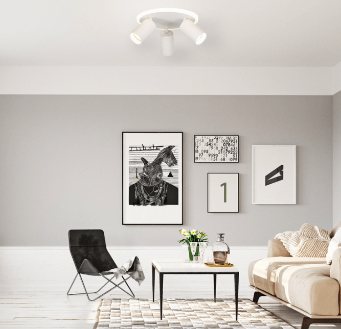 Biały plafon nowoczesny do salonu z 3 reflektorkami Parma - LED CCT