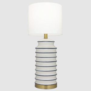Lampa stołowa w stylu Hamptons Coastal - ceramiczna z materiałowym abażurem