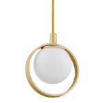 Złota lampa wisząca Saturnia - opalowa kula