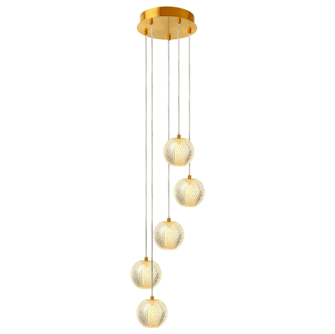 Złota lampa wisząca glamour Diamond 5 - LED CCT, akrylowe kule