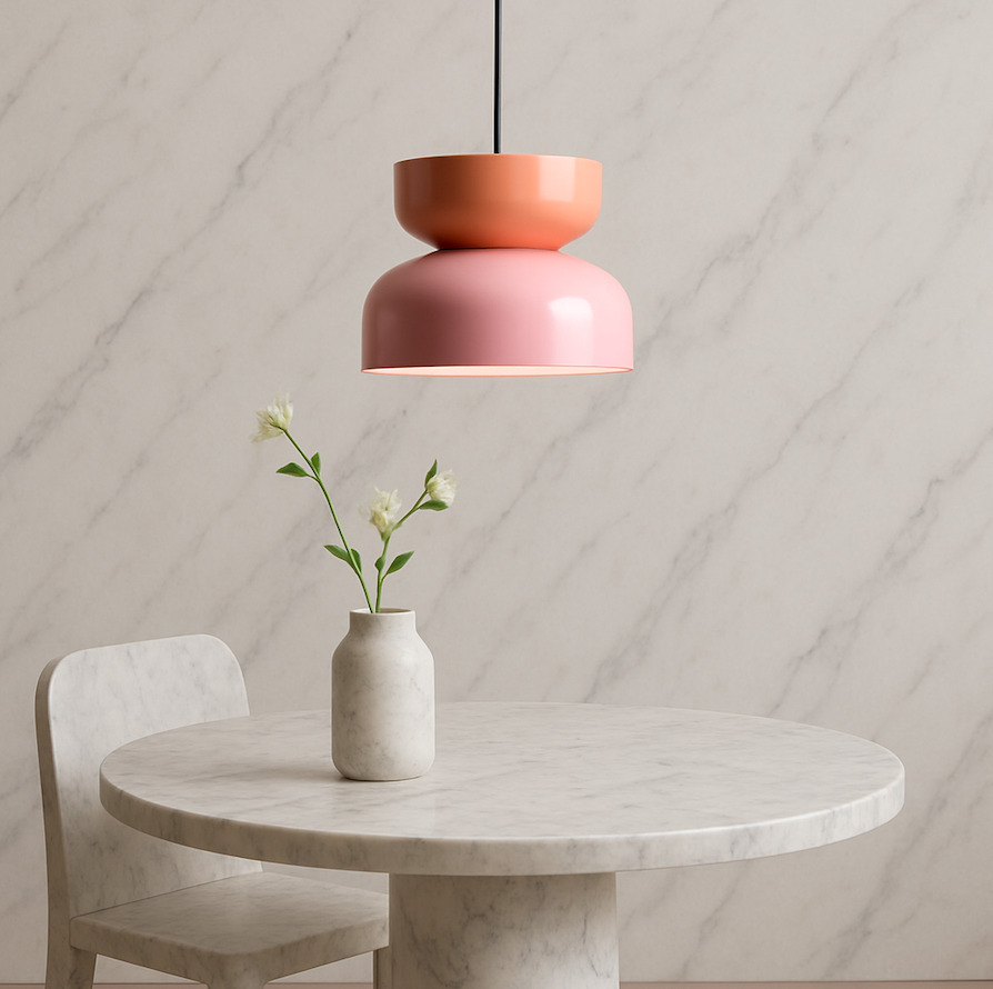 Designerska lampa wiszącanad stół w salonie Tula - koralowy różowy klosz