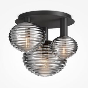 Czarna lampa sufitowa Reels - 3 szare ryflowane kule