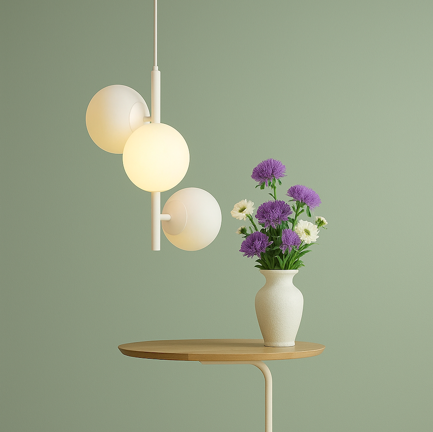 Prosta lampa wisząca do salonu Fin M - biała, 3 klosze kule