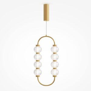 Złota lampa wisząca art deco Amulet LED - formowane szkło