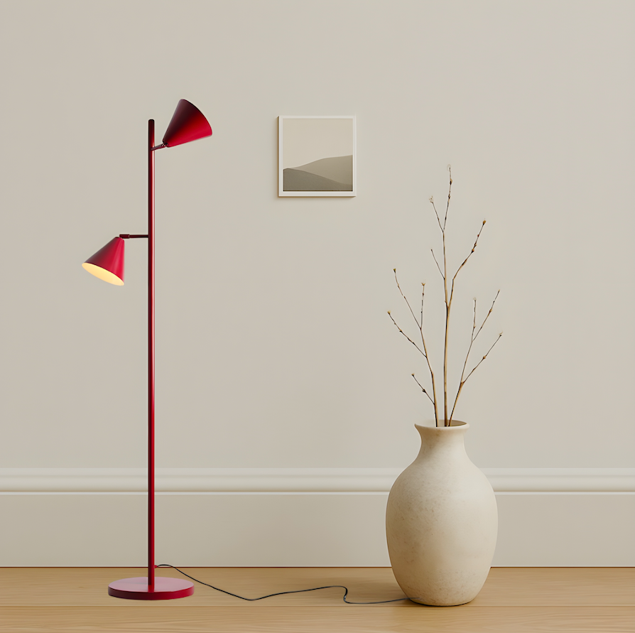 Czerwona lampa stojąca do sypialni Form Red Wine - 2 klosze z regulacją