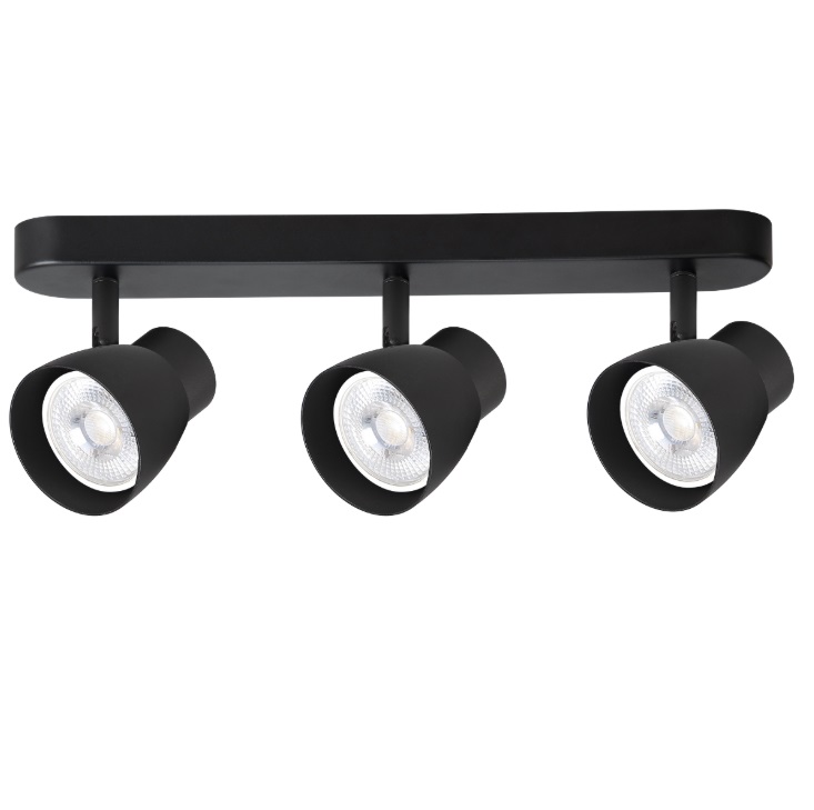 Podłużna lampa sufitowa Dravo 3 - czarne spoty na listwie