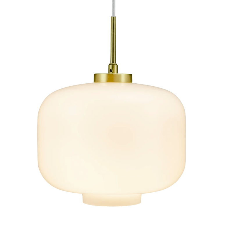 Opalowa lampa wisząca do eleganckiego salonu Arp D25 - złota