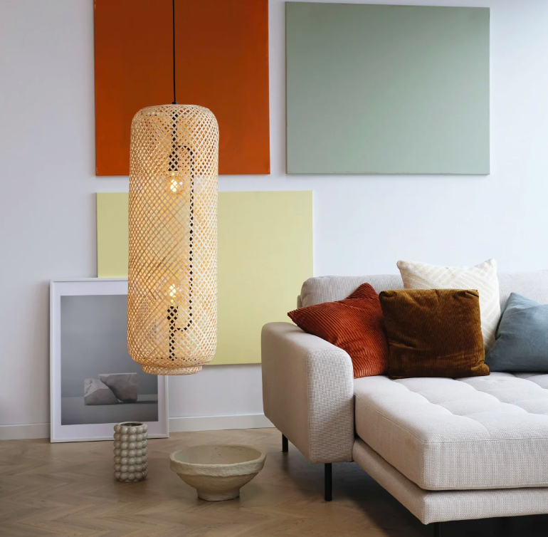 Podłużna pionowa lampa bambusowa Boom - boho 95 cm