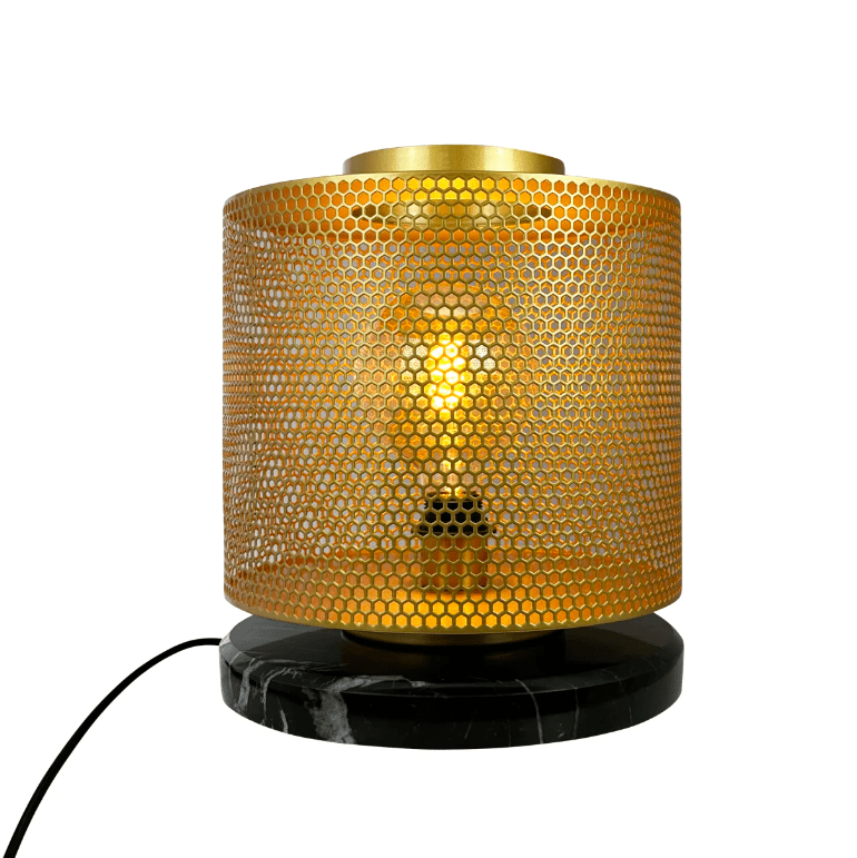 Designerska lampa stołowa Nantes - złoty mosiądz, marmurowa podstawa