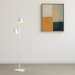 Biała lampa podłogowa Form - 2 stożkowe klosze z regulacją - 1