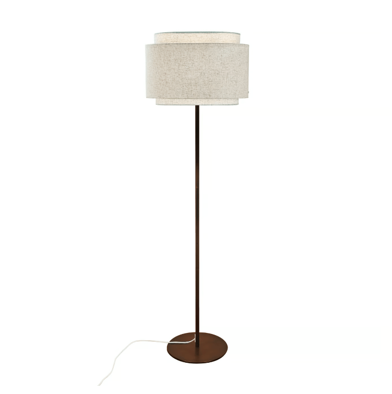 Elegancka lampa podłogowa Takai - beżowy lniany abażur