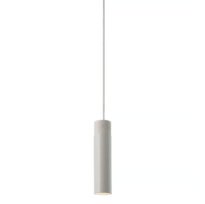 Minimalistyczna lampa wisząca Tilo - biała tuba z drewnem