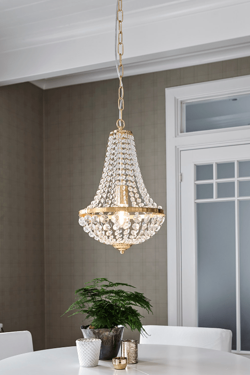 Złota lampa wisząca do salonu vintage Island 30 cm - kryształki