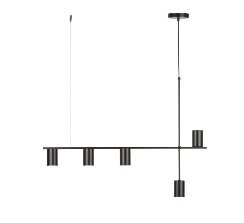 Liniowa lampa wisząca Kinetis 5 - czarne klosze