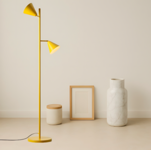 Żółta lampa podłogowa Form Mustard - 2 stożkowe klosze z regulacją