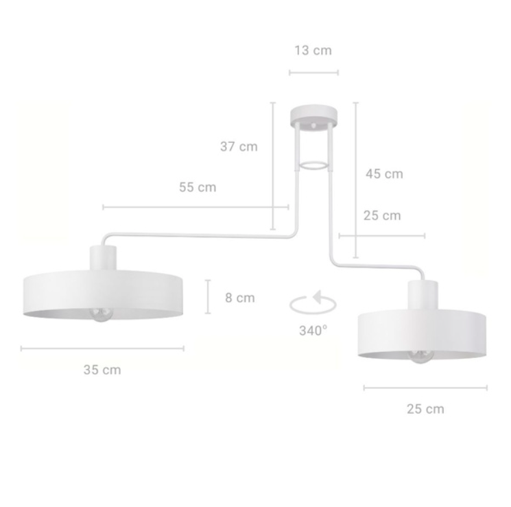 Biała lampa sufitowa Urban 2 - wymiary