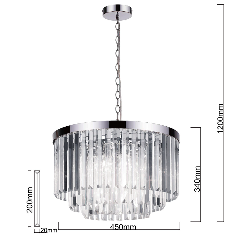 Lampa wisząca glamour Vetro - srebrny ze szklanymi kryształkami - wymiary kloszy