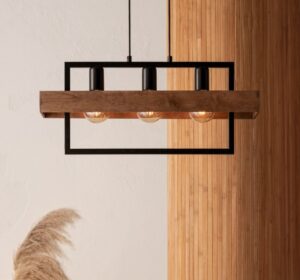 Lampa wisząca loft Solvane 3 - brązowe drewniane zdobienie