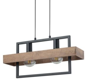 Lampa wisząca industrialna Solvane 2 - drewno i metal