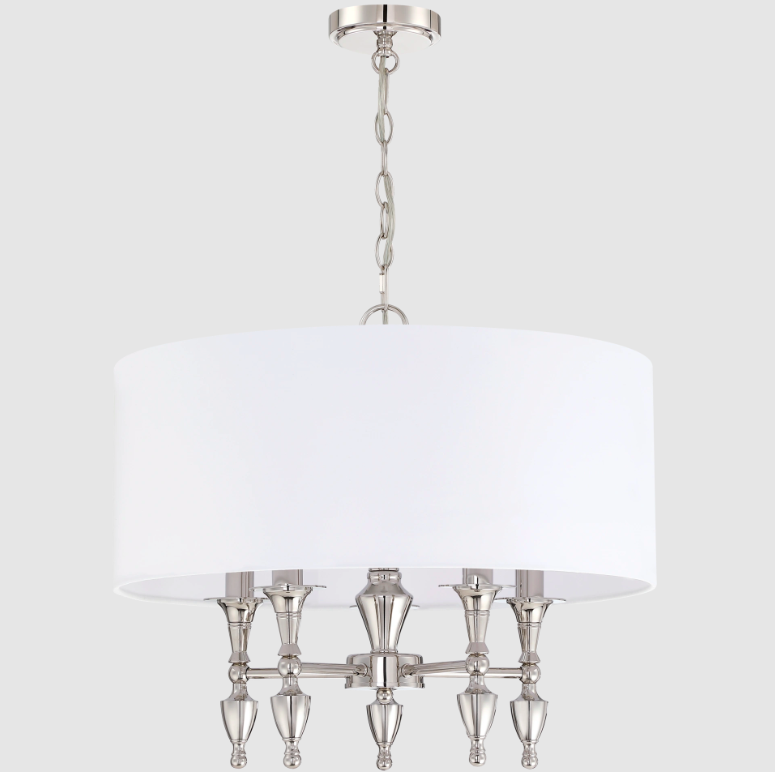 Srebrna piękna sufitowa lampa wisząca Austin - duży bialy abażur
