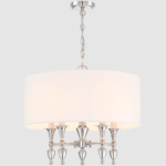 Srebrna sufitowa lampa wisząca Austin - duży bialy abażur