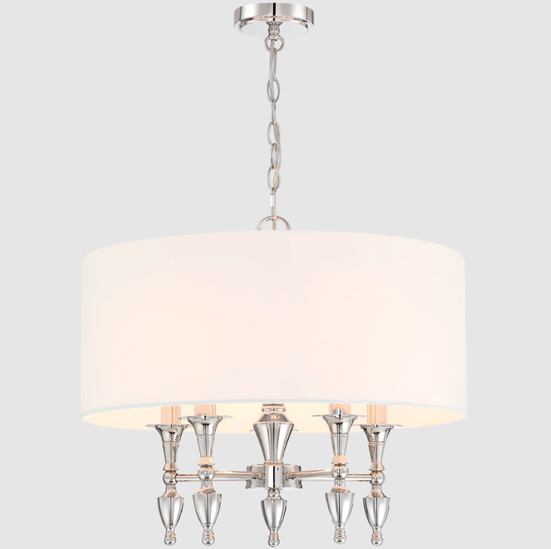 Srebrna sufitowa lampa wisząca Austin - duży bialy abażur