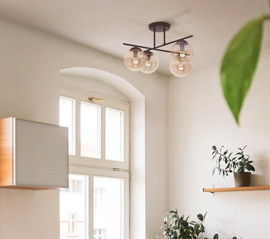 Szklana lampa sufitowa do kuchni Delta - bursztynowe kule