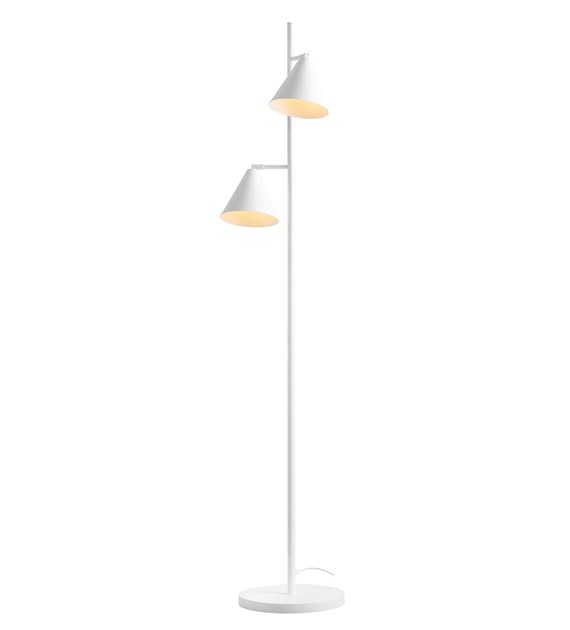 Biała lampa podłogowa Form - 2 stożkowe klosze z regulacją