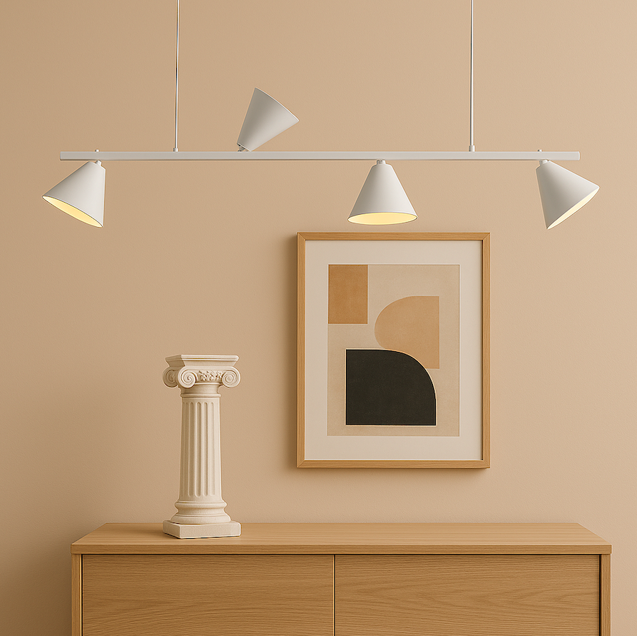 Lampa wisząca biała do salonu FORM 4 - stożkowe klosze