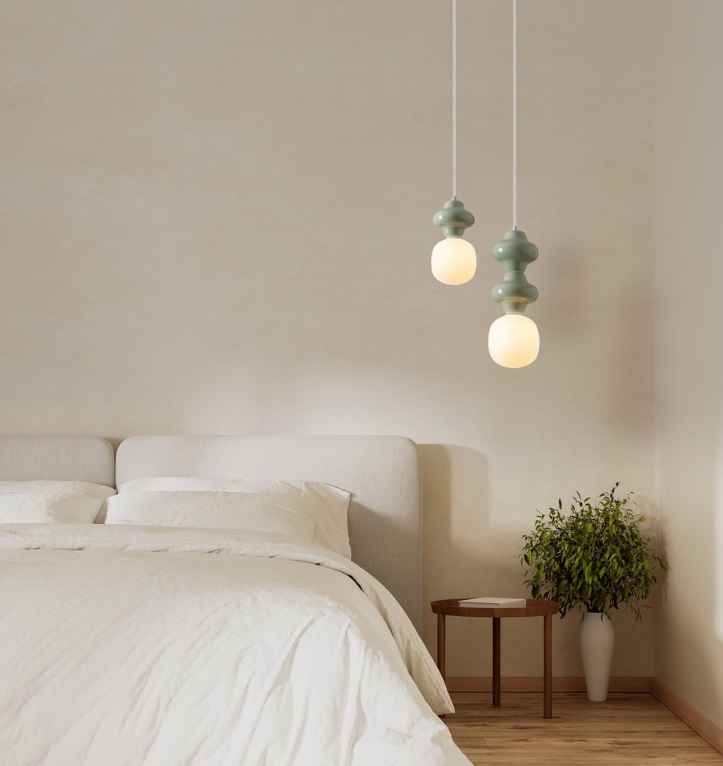 Miętowa lampa wisząca do sypialni Colorella 2 - ceramika