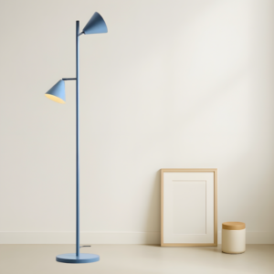 Niebieska lampa podłogowa Form Dusty Blue - 2 stożkowe klosze z regulacją