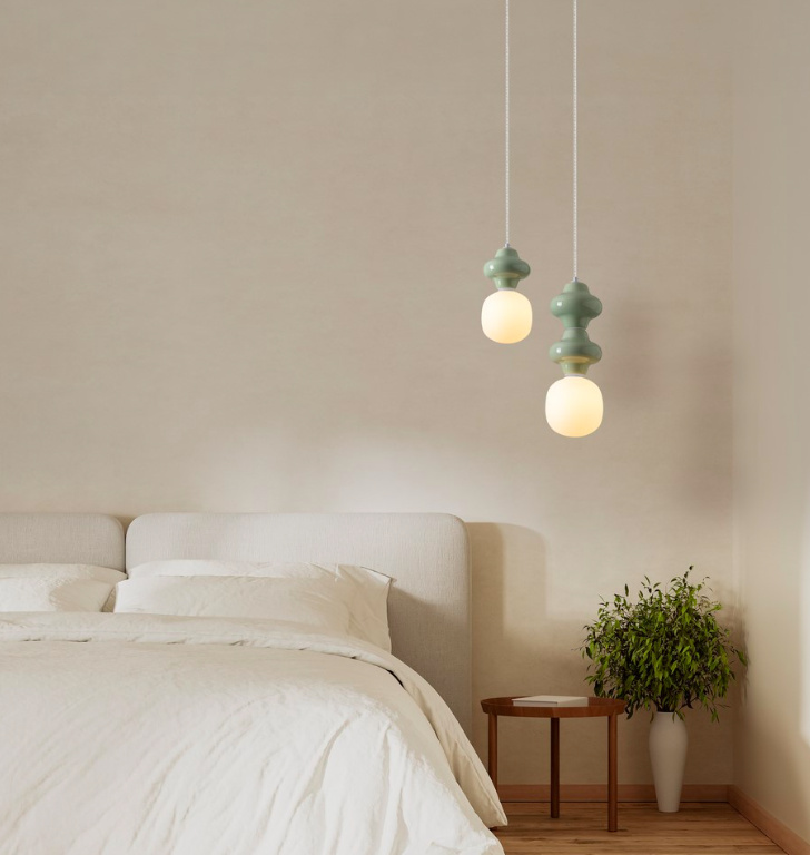 Oliwkowa lampa wisząca do sypialni Colorella - zielona ceramika